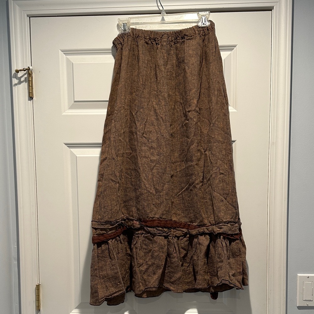 Artsy Sarah Clemens Cottagecore Linen Maxi Skirt ✨Ribbon+Tie Detail. Handmade - Picture 4 of 6